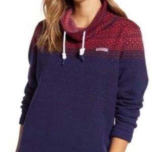 Vineyard Vines Navy and Red Fair Aisle Cowl Neck Prep Sweater Size Medium